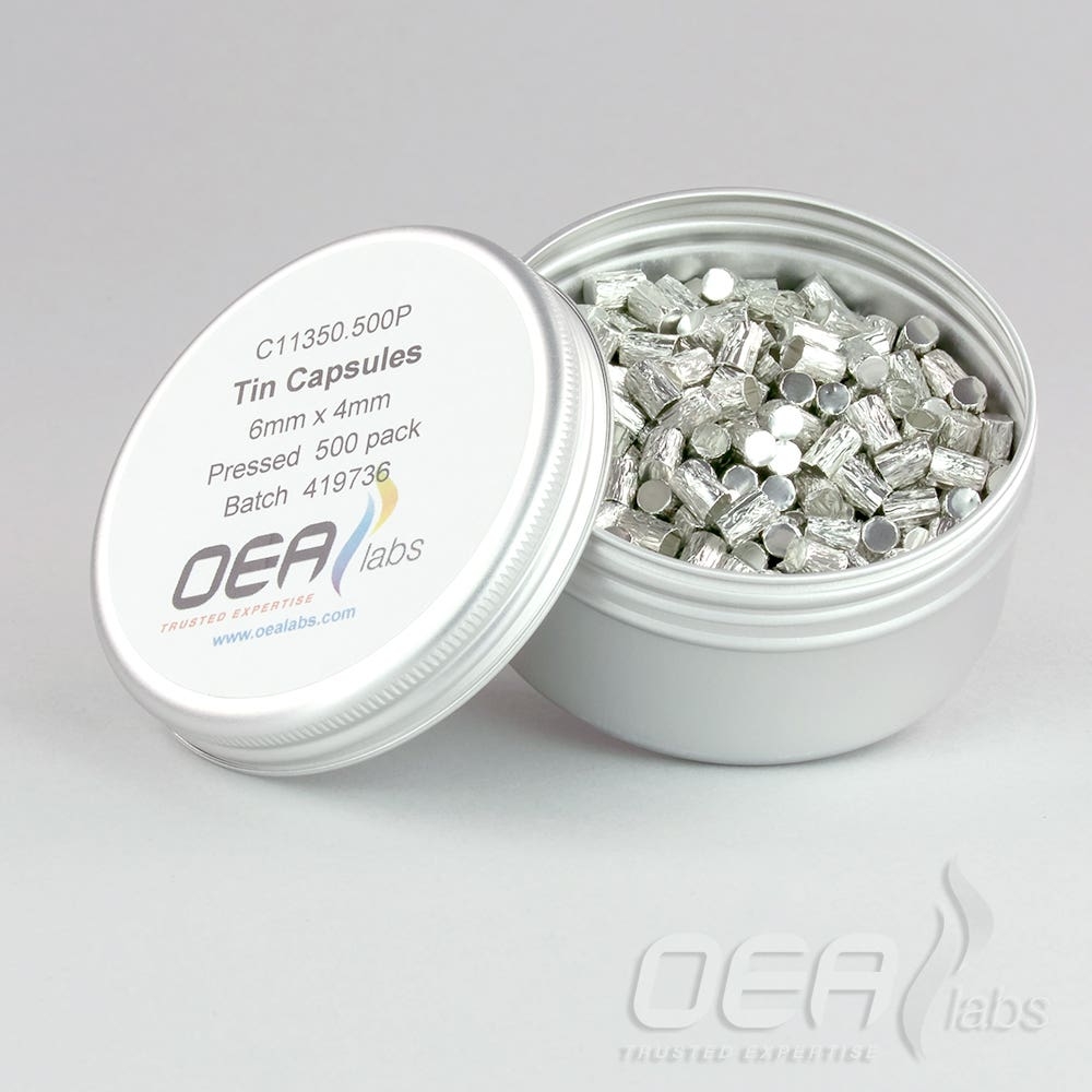 Tin Capsules, Pressed, Std Clean, 6 x 4mm C11350.500P