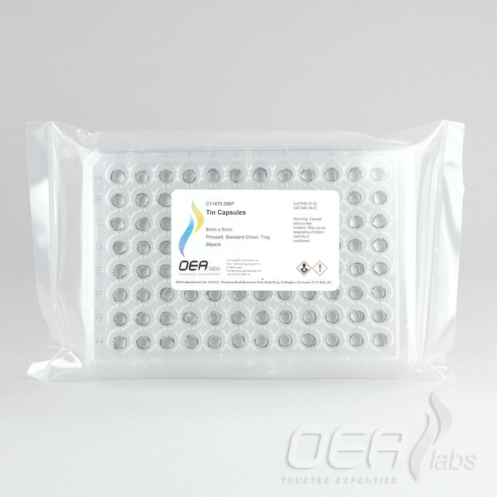 Tin Capsules, Pressed, Std Clean, 8 x 5mm, Tray C11470.096P