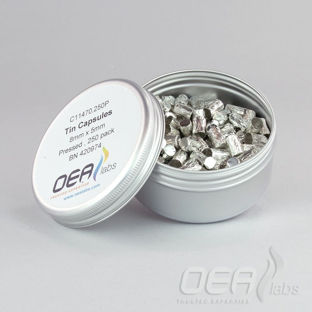 Tin Capsules, Pressed, Std Clean, 8 x 5mm C11470.250P